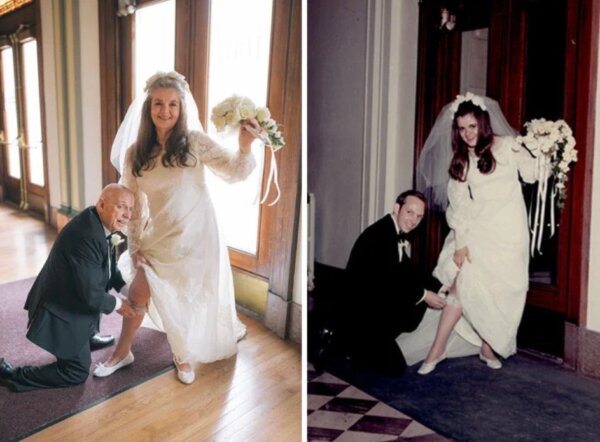 La pareja de abuelitos celebrando su aniversario número 50.