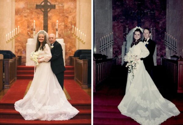 La pareja de abuelitos en el altar.